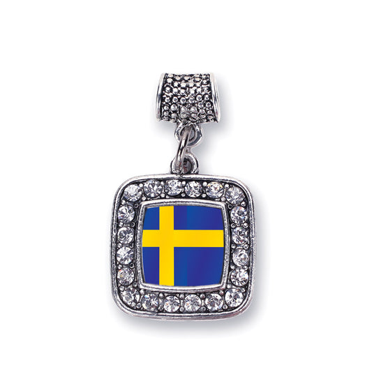 Silver Sweden Flag Square Memory Charm