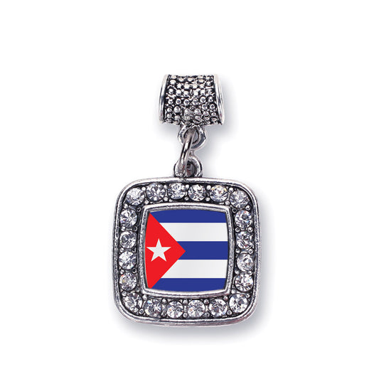 Silver Cuba Flag Square Memory Charm