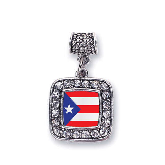 Silver Puerto Rico Flag Square Memory Charm