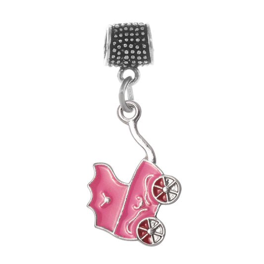 Silver Pink Stroller Memory Charm