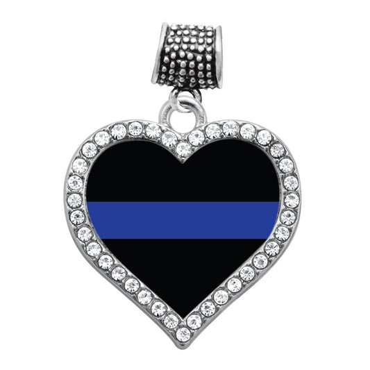 Silver Thin Blue Line - Police Support Open Heart Memory Charm