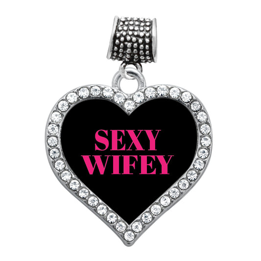 Silver SEXY WIFEY Open Heart Memory Charm