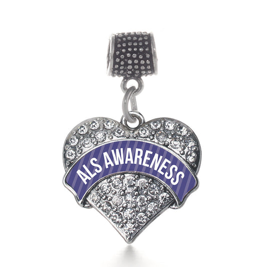 Silver ALS Awareness Pave Heart Memory Charm