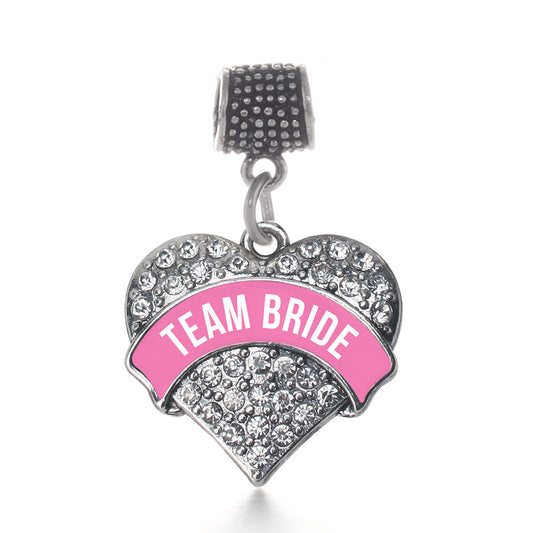 Silver Team Bride Pave Heart Memory Charm