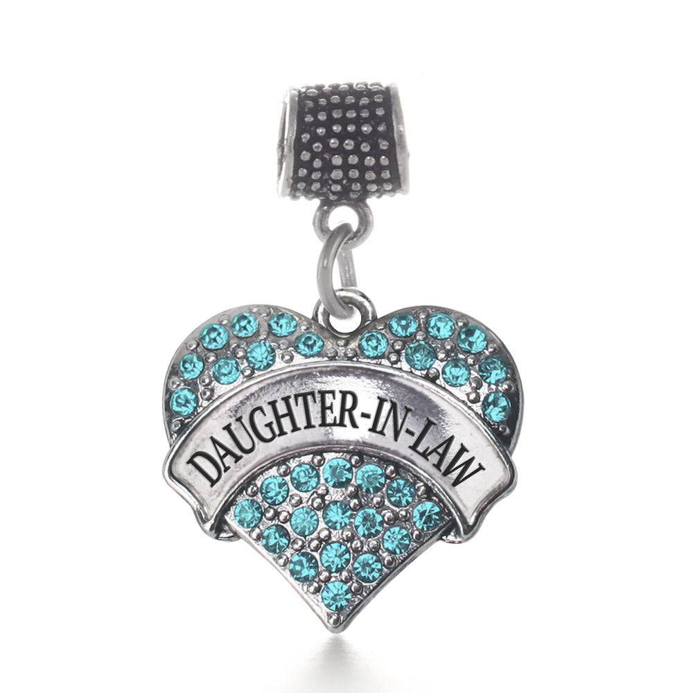 Silver Daughter-In-Law Aqua Pave Heart Memory Charm