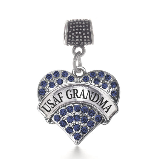 Silver USAF Grandma Blue Pave Heart Memory Charm