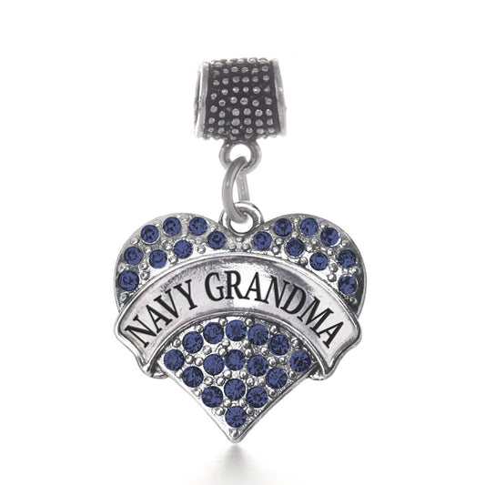 Silver Navy Grandma Blue Pave Heart Memory Charm