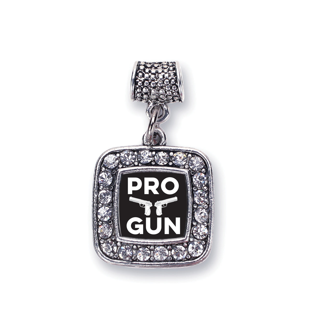 Silver Pro Gun Square Memory Charm