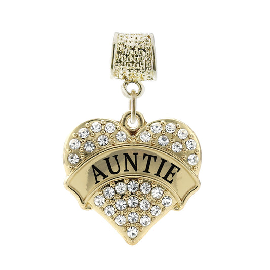 Gold Auntie Pave Heart Memory Charm