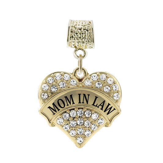 Gold Mom in Law Pave Heart Memory Charm