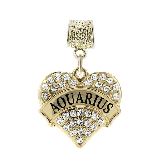Gold Aquarius Zodiac Pave Heart Memory Charm