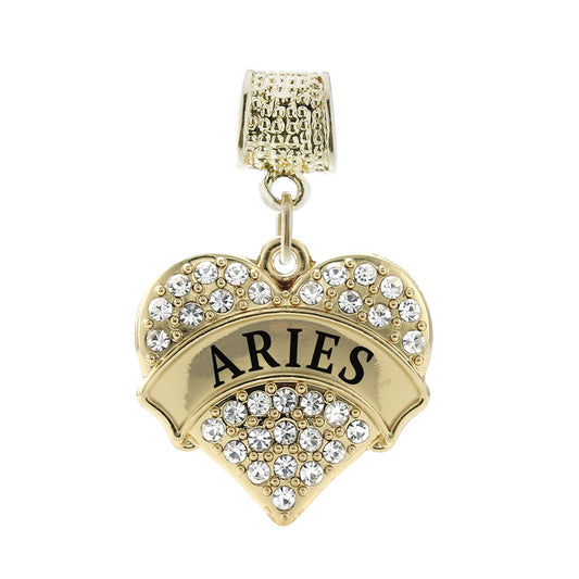 Gold Aries Zodiac Pave Heart Memory Charm