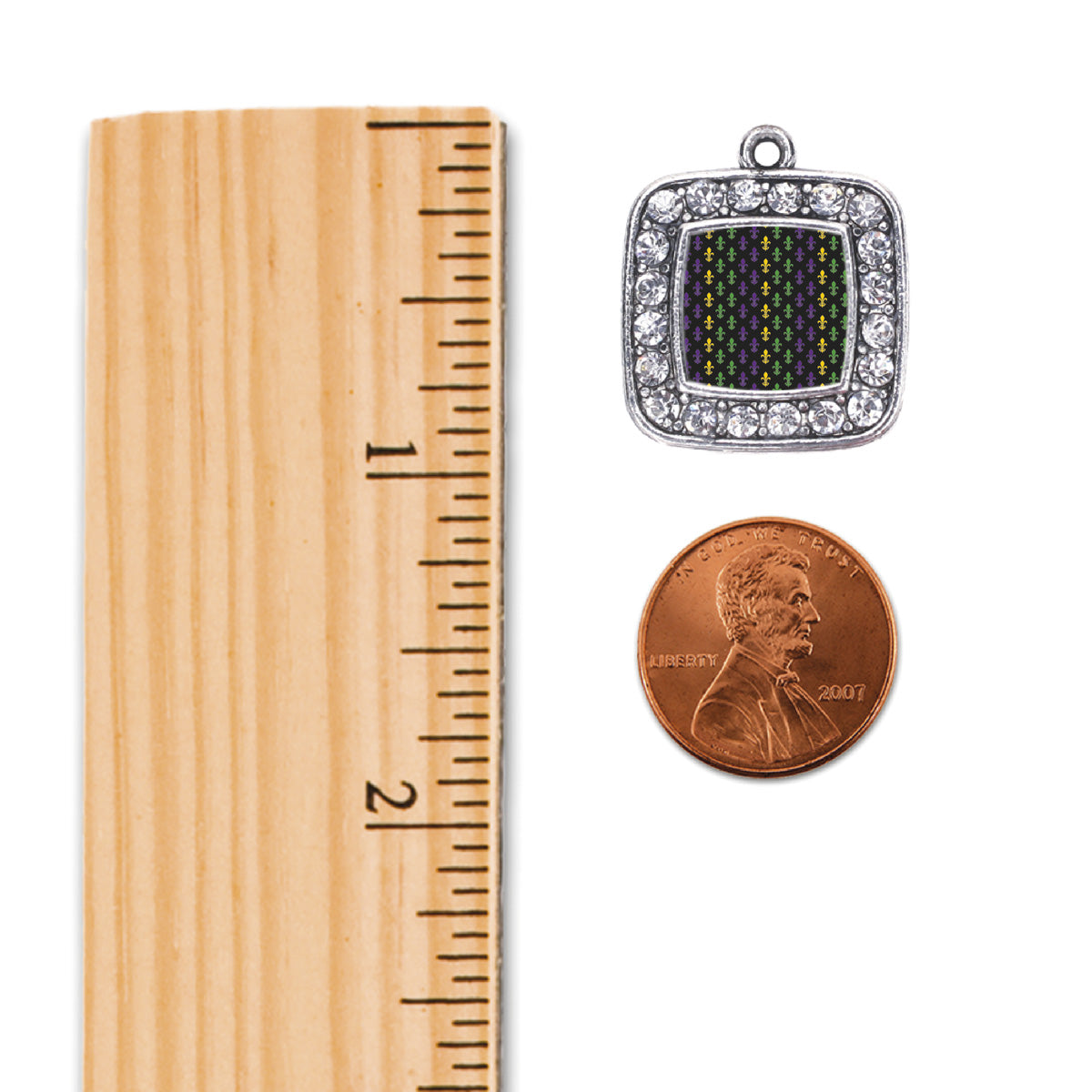 Silver Mardi Gras Pattern Square Memory Charm