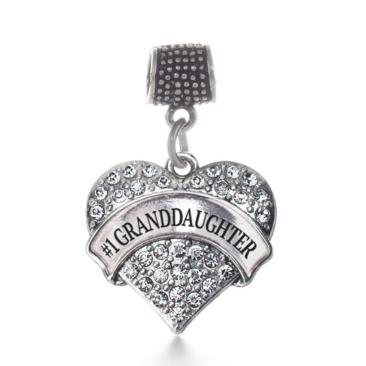 Silver #1 Granddaughter Pave Heart Memory Charm