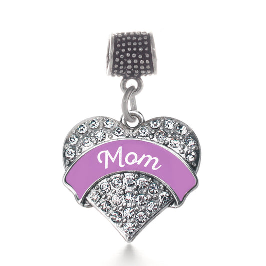 Silver Purple Mom Pave Heart Memory Charm
