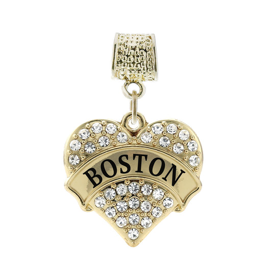 Gold Boston Pave Heart Memory Charm