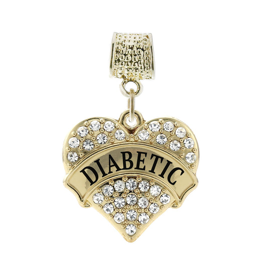 Gold Diabetic Pave Heart Memory Charm