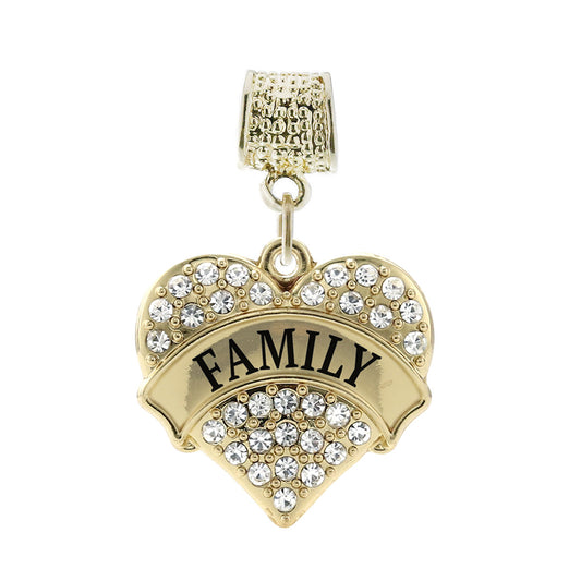 Gold Family Pave Heart Memory Charm