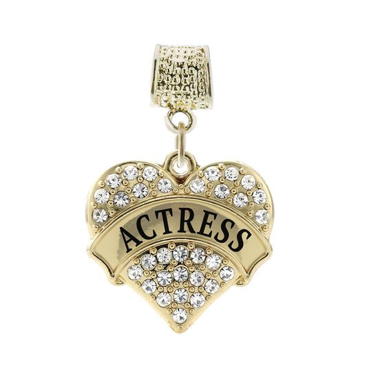 Gold Actress Pave Heart Memory Charm