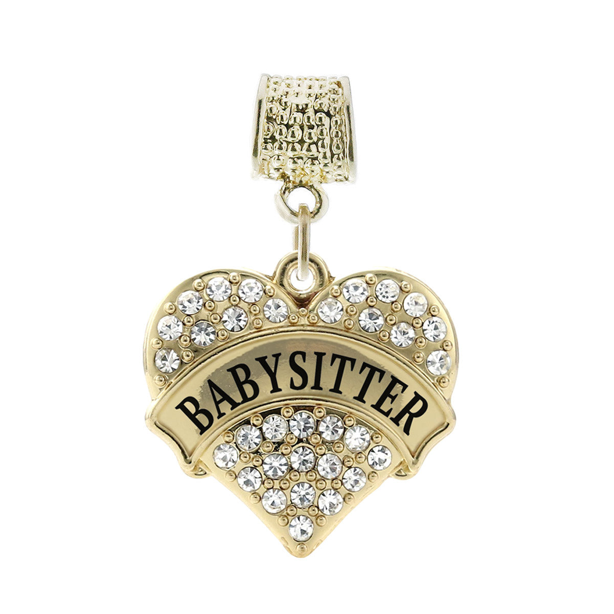 Gold Baby Sitter Pave Heart Memory Charm