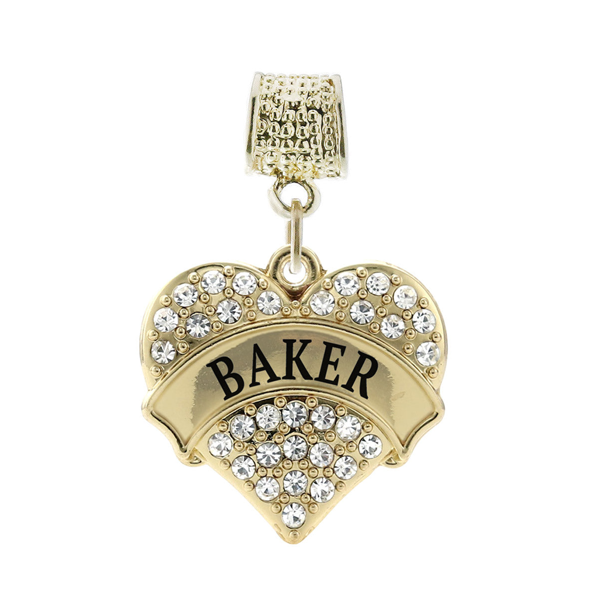 Gold Baker Pave Heart Memory Charm