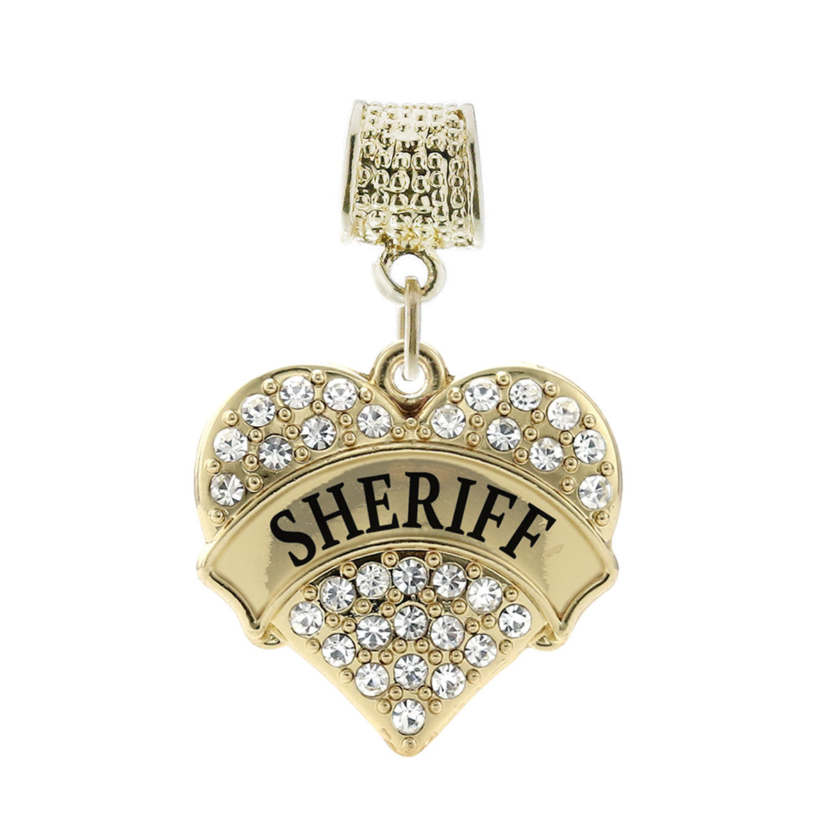 Gold Sheriff Pave Heart Memory Charm
