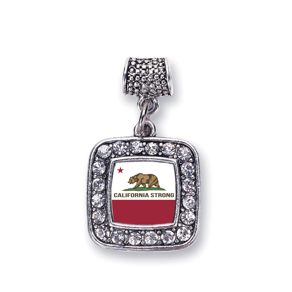 Silver California Strong Flag Square Memory Charm