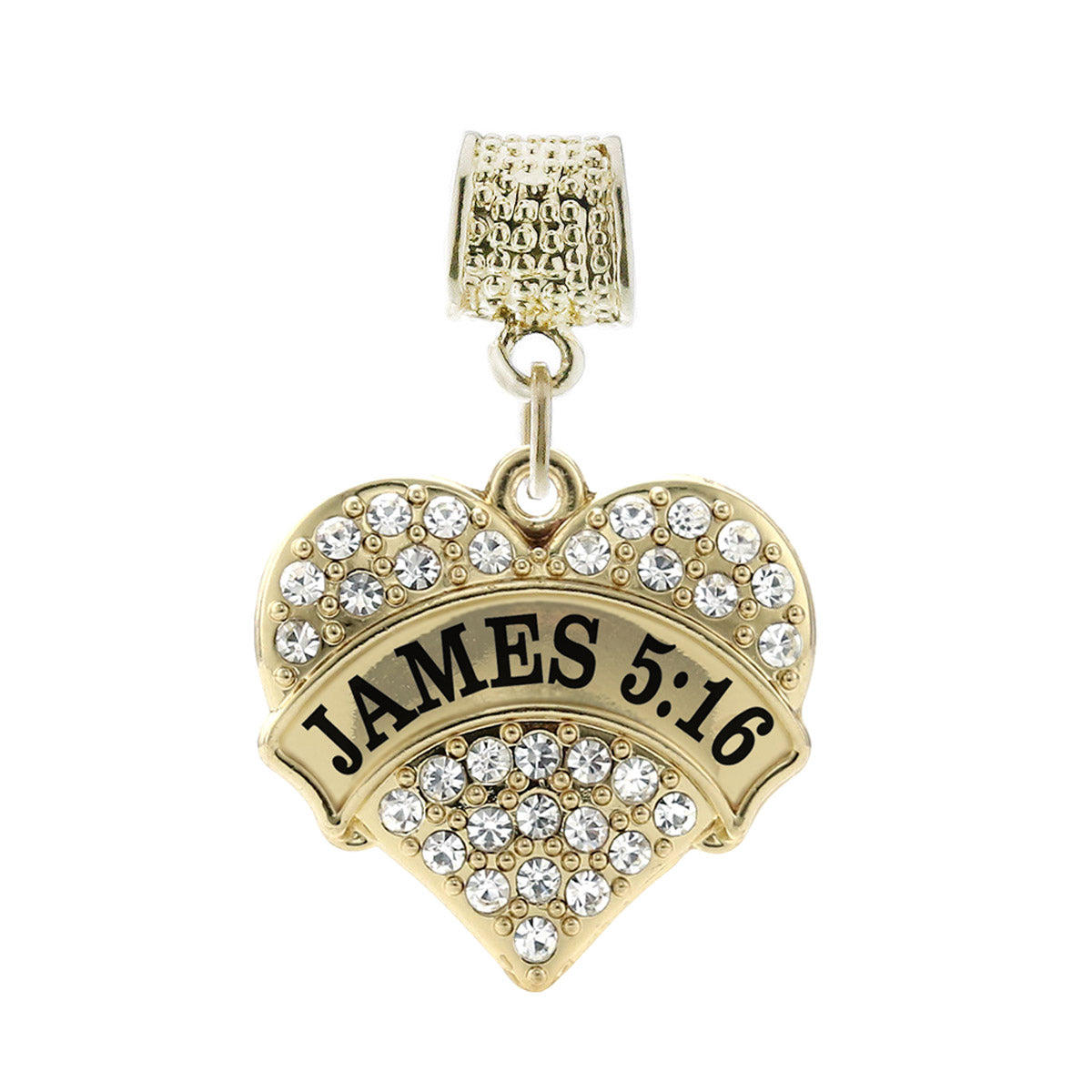 Gold James 5:16 Pave Heart Memory Charm