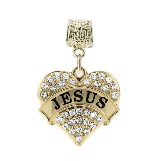 Gold Jesus Pave Heart Memory Charm