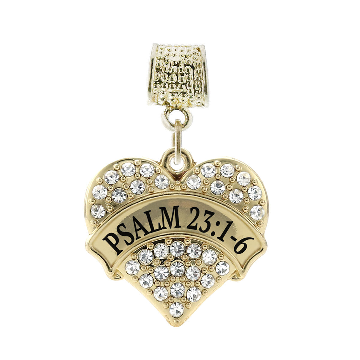 Gold Psalm 23:1-6 Pave Heart Memory Charm