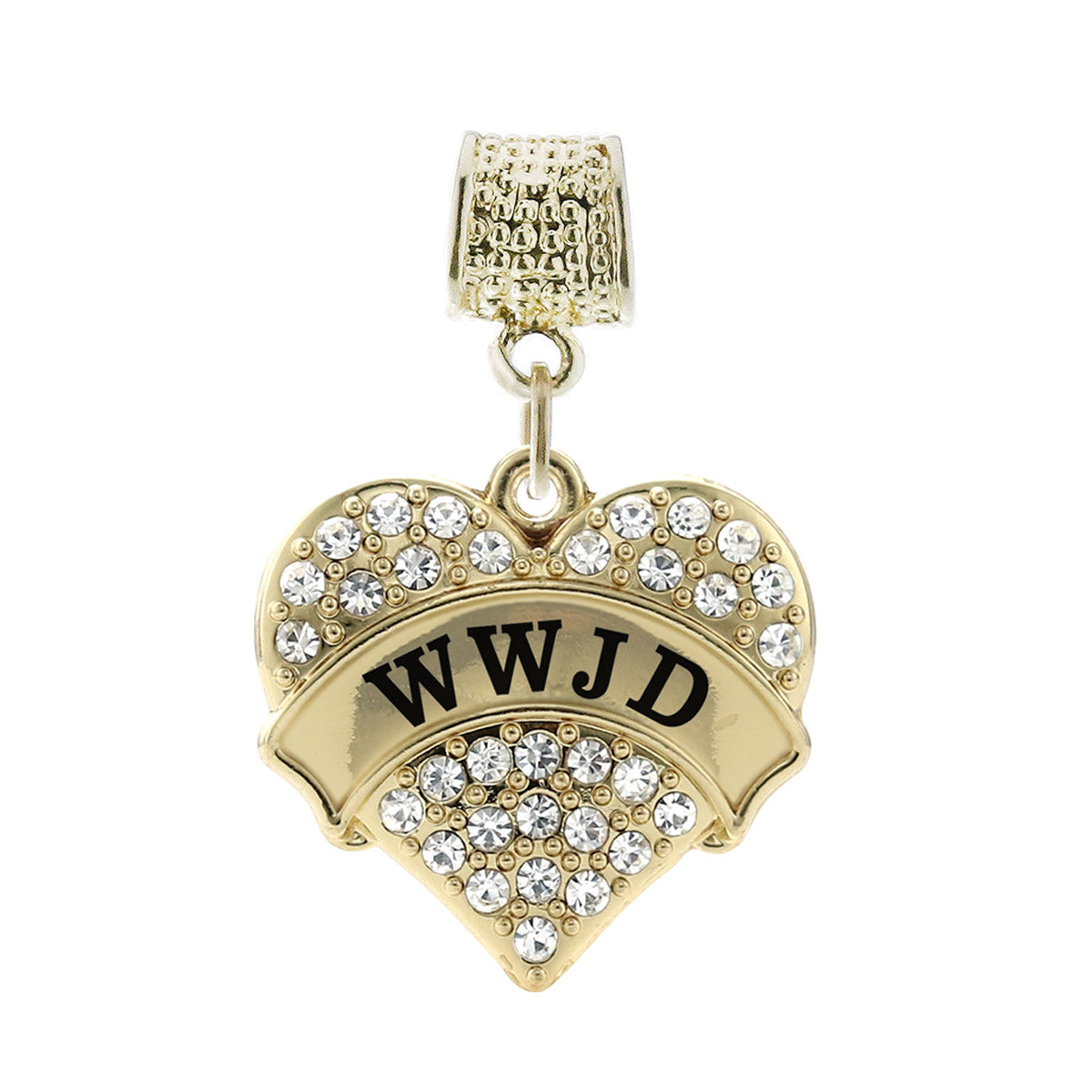 Gold WWJD Pave Heart Memory Charm