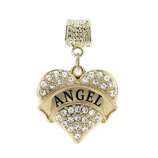 Gold Angel Pave Heart Memory Charm