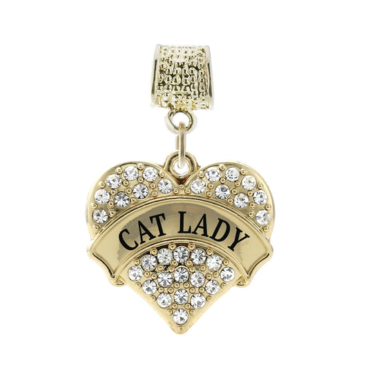 Gold Cat Lady Pave Heart Memory Charm