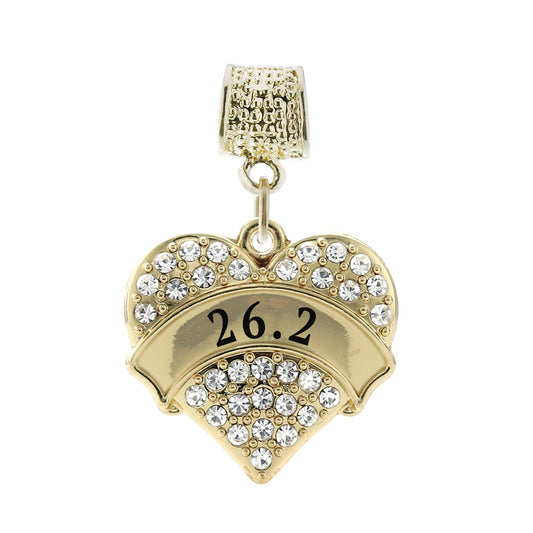 Gold 26.2 Runner Pave Heart Memory Charm