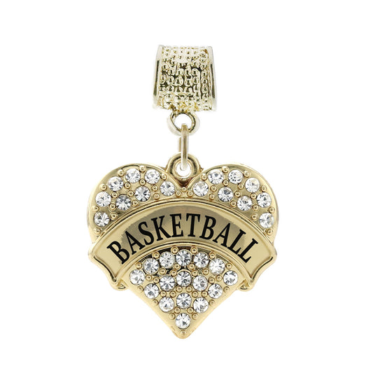 Gold Basketball Pave Heart Memory Charm