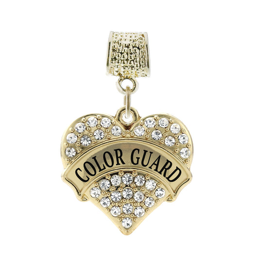 Gold Color Guard Pave Heart Memory Charm