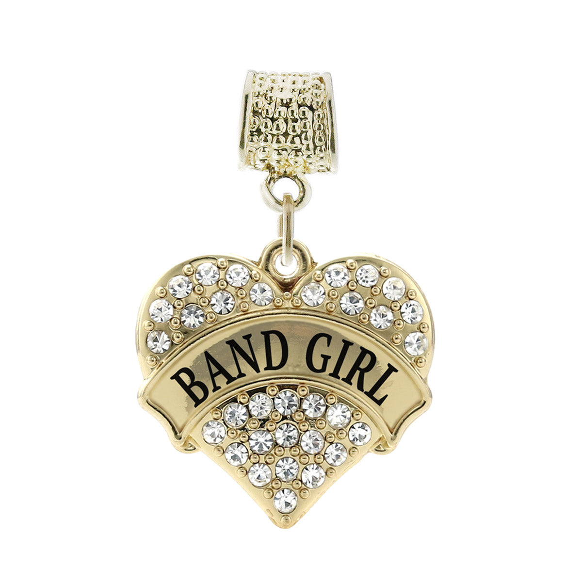 Gold Band Girl Pave Heart Memory Charm