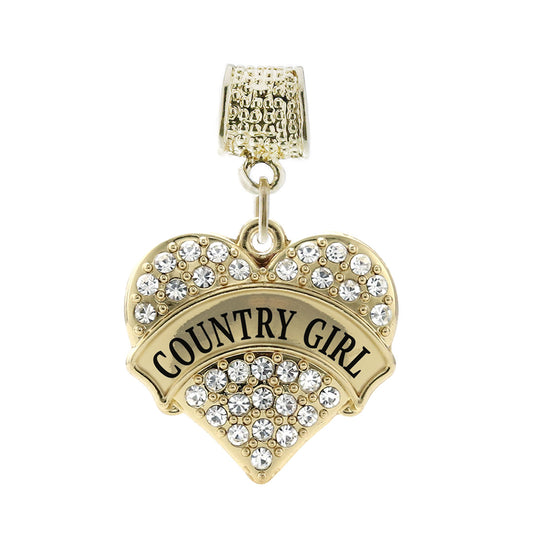 Gold Country Girl Pave Heart Memory Charm