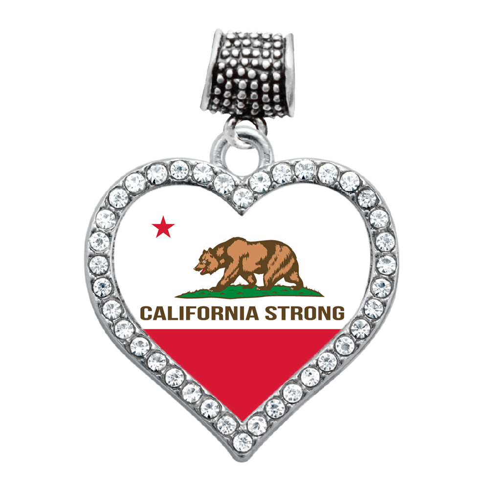 Silver California Strong Flag Open Heart Memory Charm