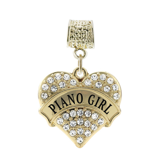 Gold Piano Girl Pave Heart Memory Charm