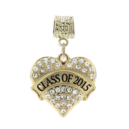 Gold Class Of 2015 Pave Heart Memory Charm