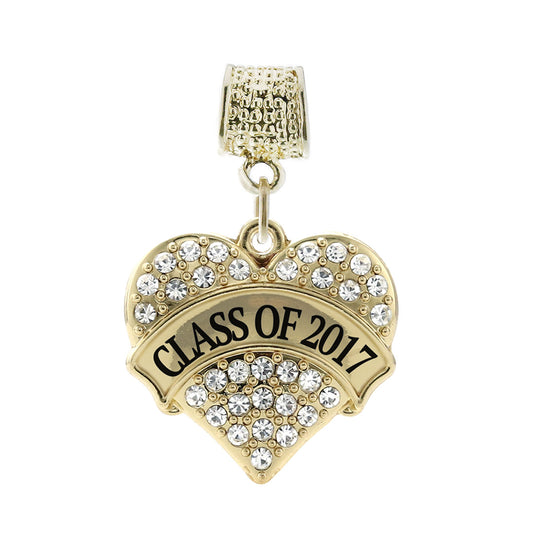 Gold Class Of 2017 Pave Heart Memory Charm
