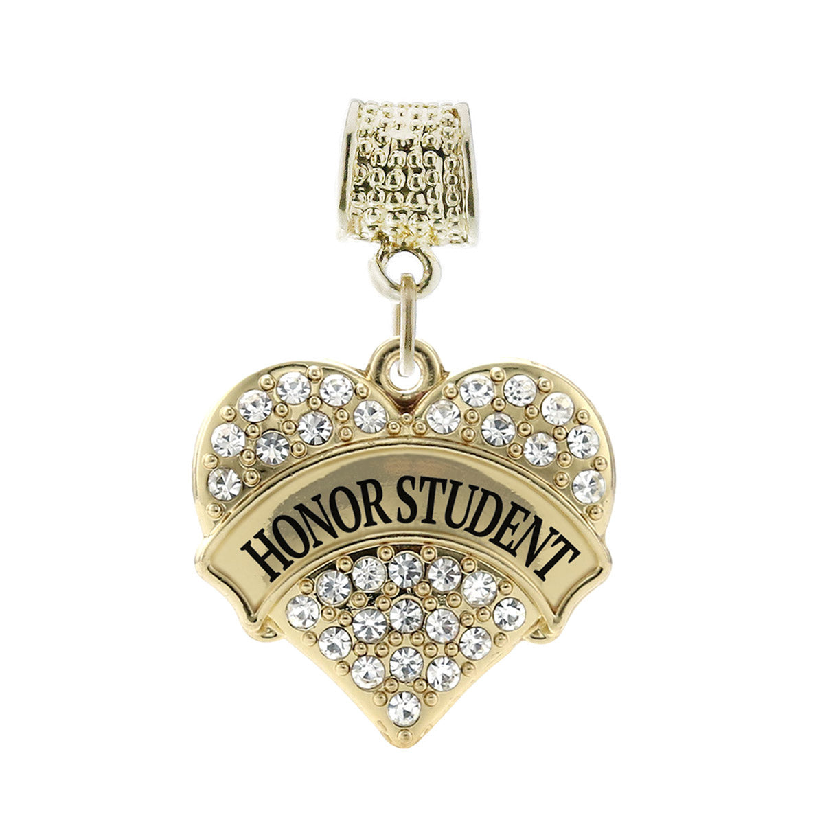 Gold Honor Student Pave Heart Memory Charm