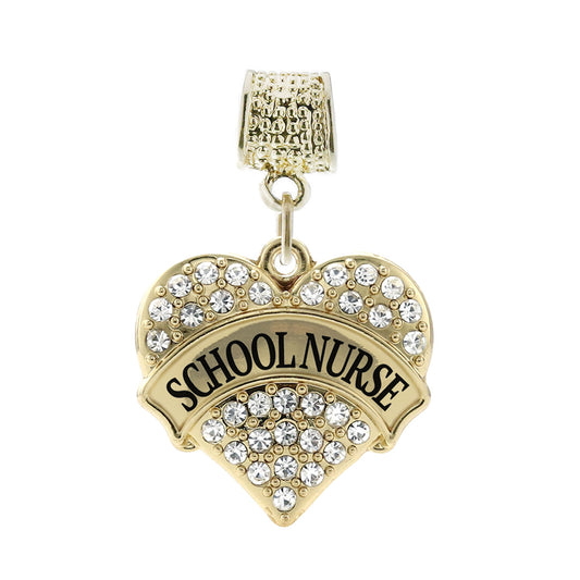 Gold School Nurse Pave Heart Memory Charm