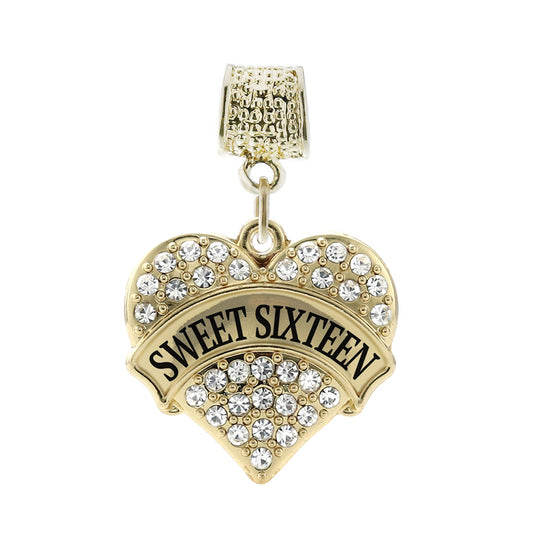 Gold Sweet Sixteen Pave Heart Memory Charm