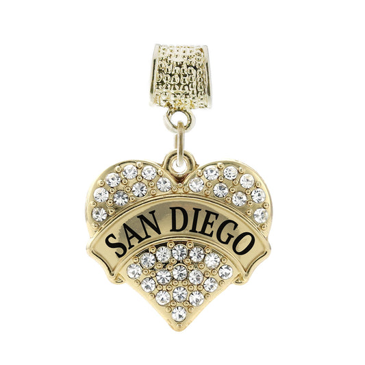 Gold San Diego Pave Heart Memory Charm