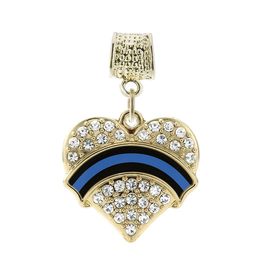 Gold Law Enforcement Support Pave Heart Memory Charm