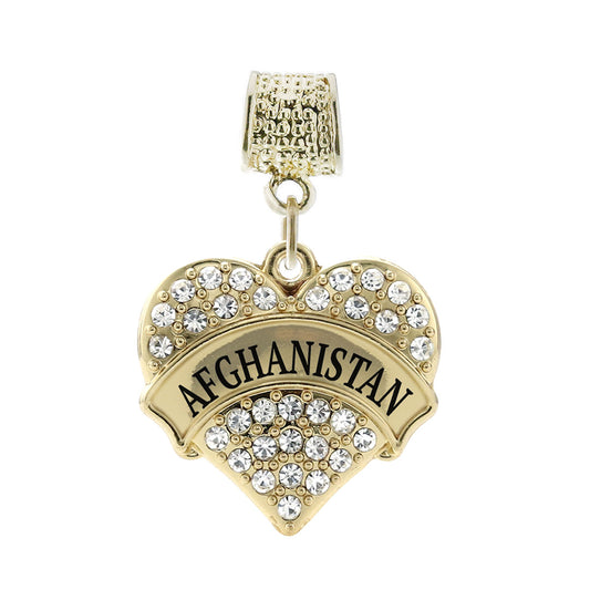 Gold Afghanistan Pave Heart Memory Charm