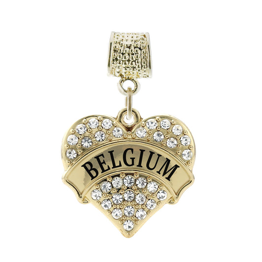 Gold Belgium Pave Heart Memory Charm