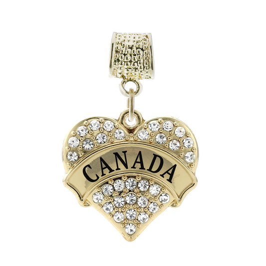 Gold Canada Pave Heart Memory Charm